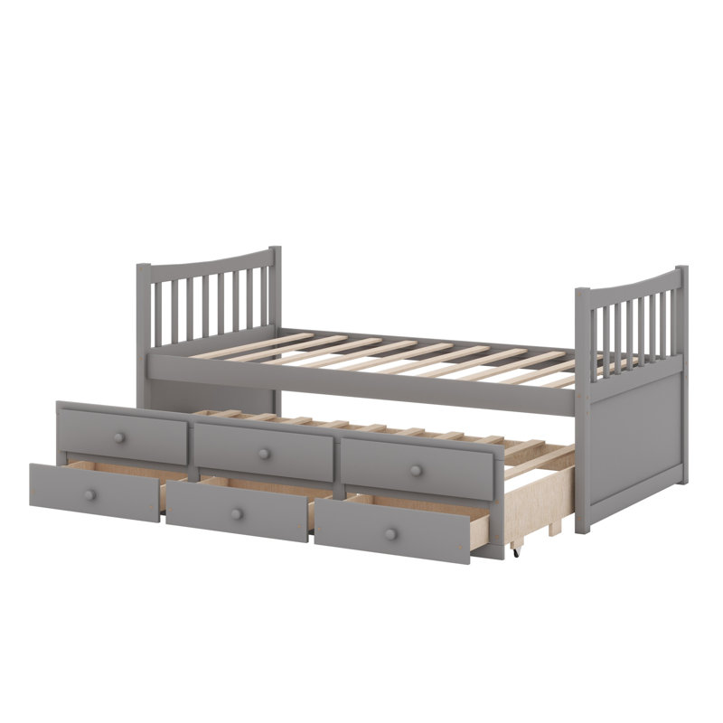 Daybed With Trundle And Drawers, Gray