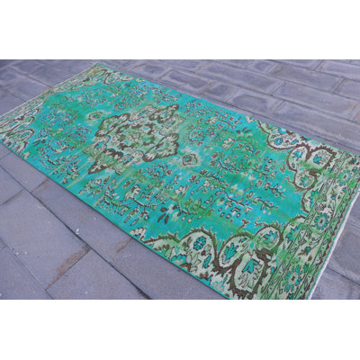 Tapis turc rétro avec motifs géométriques pour la salle à manger - Tapis vert antique