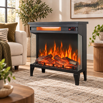 Afore 24 Inch Freestanding Electric Fireplace With 3-Sided Glass Realistic Flame Effects Remote Control & Heater