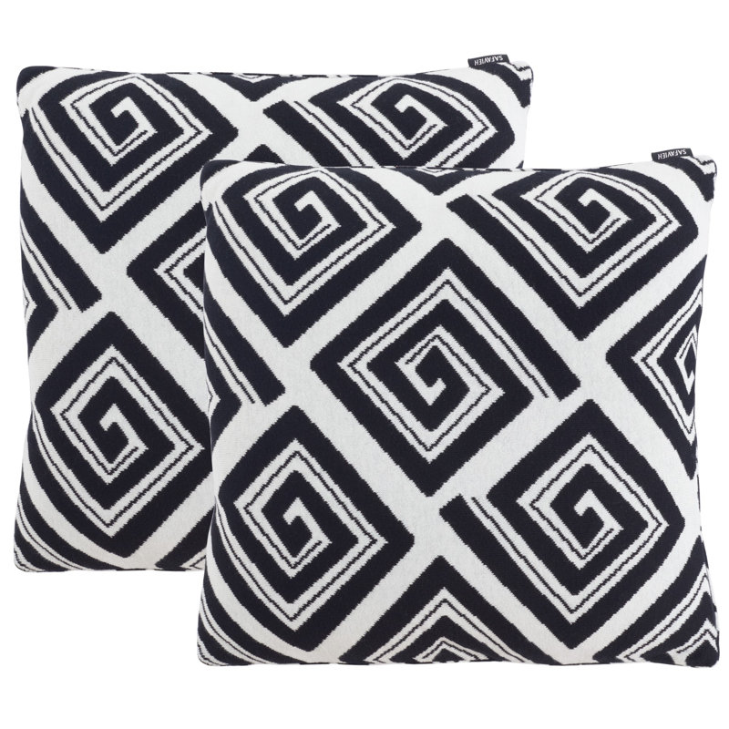 Black and Ivory Geometric Cotton Blend Square Pillow Set