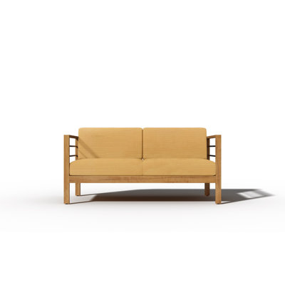 Joriene 3-Person Teak Outdoor Sofa with Sunbrella Dupione Cornsilk Cushion