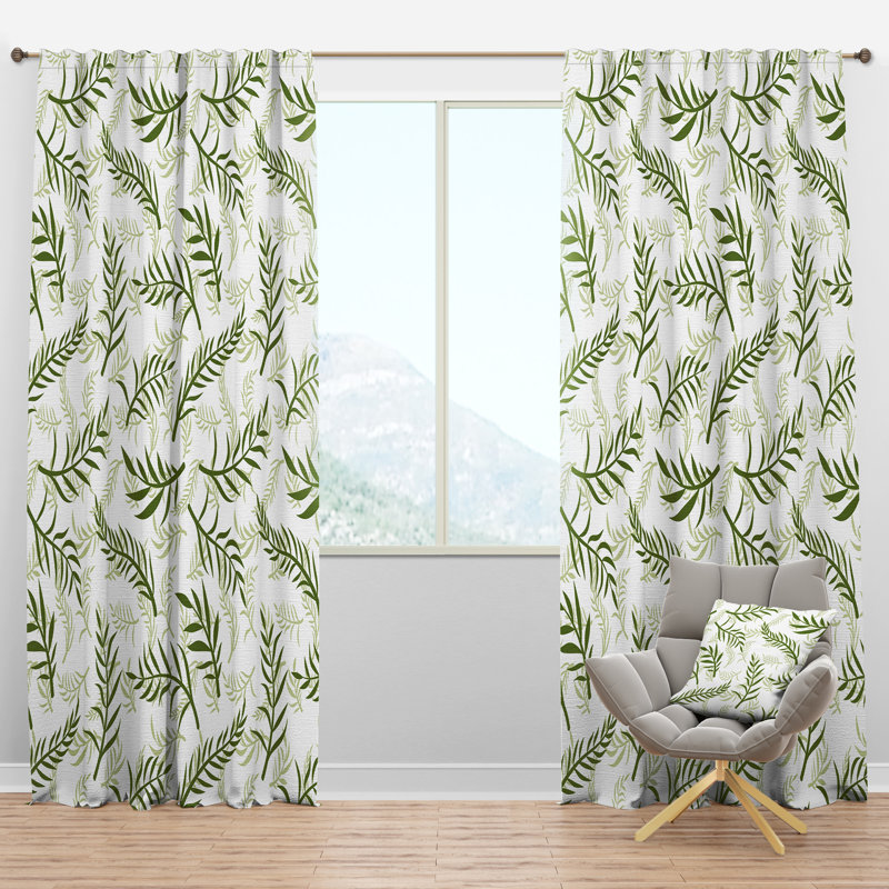 Panneau de rideau simple semi-diaphane avec passe-tringle Mid-Century Tropical Botanicals I, l 52 po x L 120 po