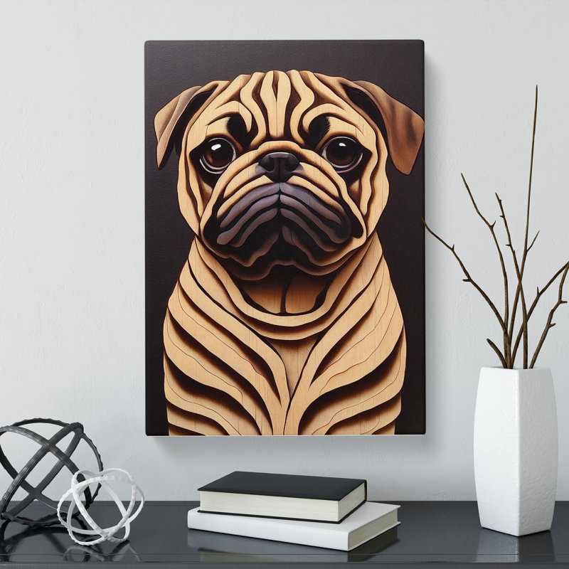 Ridgemoor Pug Dog Wood Carving - Wrapped Canvas, 76cm H x 50cm W
