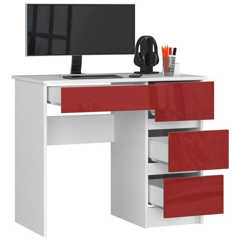 Elizeabeth Writing Desk, Right Hand Return, White/Red