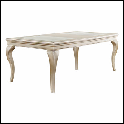 Table de salle à manger moderne et glamour 1 pièce avec rallonge séparée, pieds en cabriole et panneaux en verre pour une élégance traditionnelle