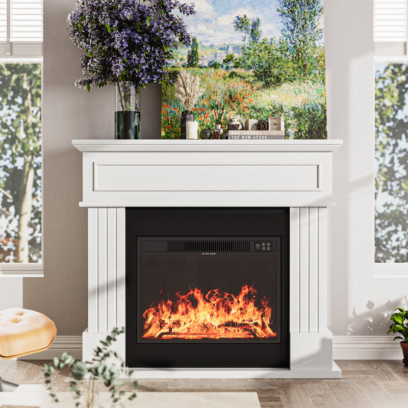 43" Electric Fireplace with Mantel, Freestanding TV Stand with Fireplace Heater