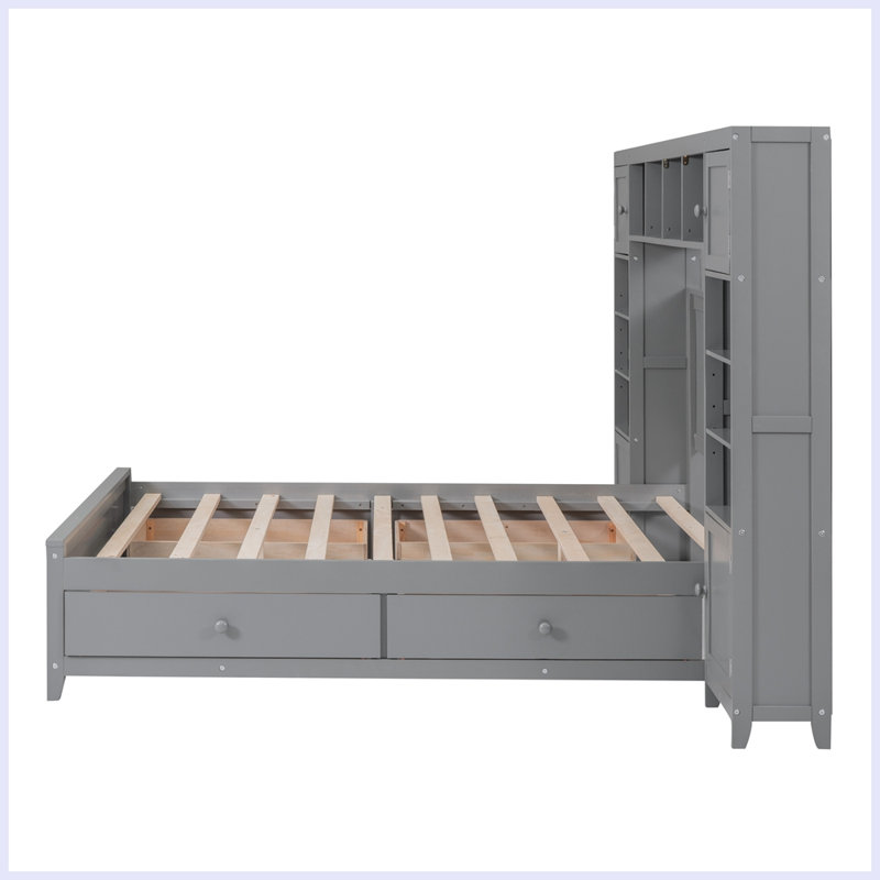 Lit plat avec fonction de rangement, Gris