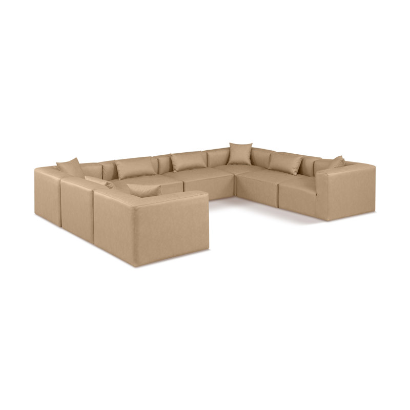 Ivion Upholstered U-Shaped Sectional Reversible, Tan Vegan Leather