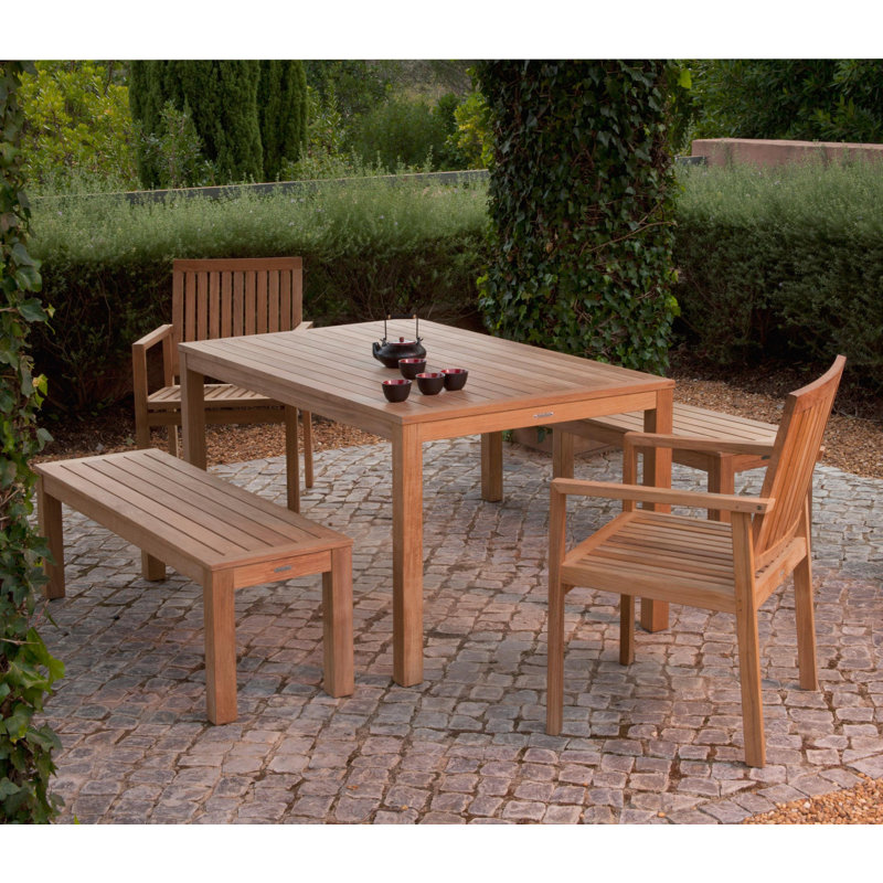 Linear Outdoor Teak Dining Bench, 17" H x 61" W x 16" D