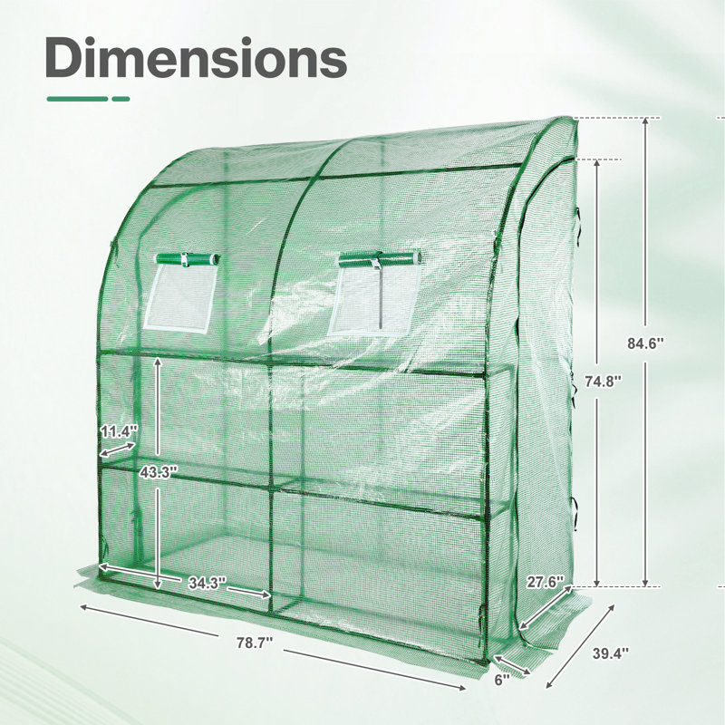 Aoodor 7x3x7 FT Lean to Greenhouse, Green
