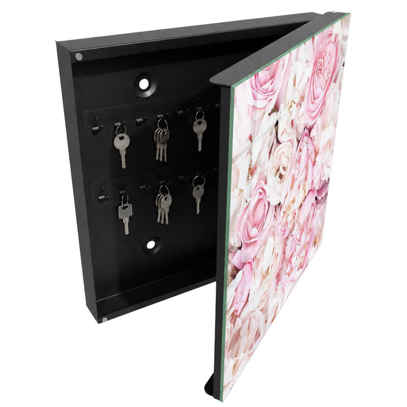 Wall mounted key box, Opens to the left, 30x30x5, White, Pastel flowers full of elegance and harmony, 
