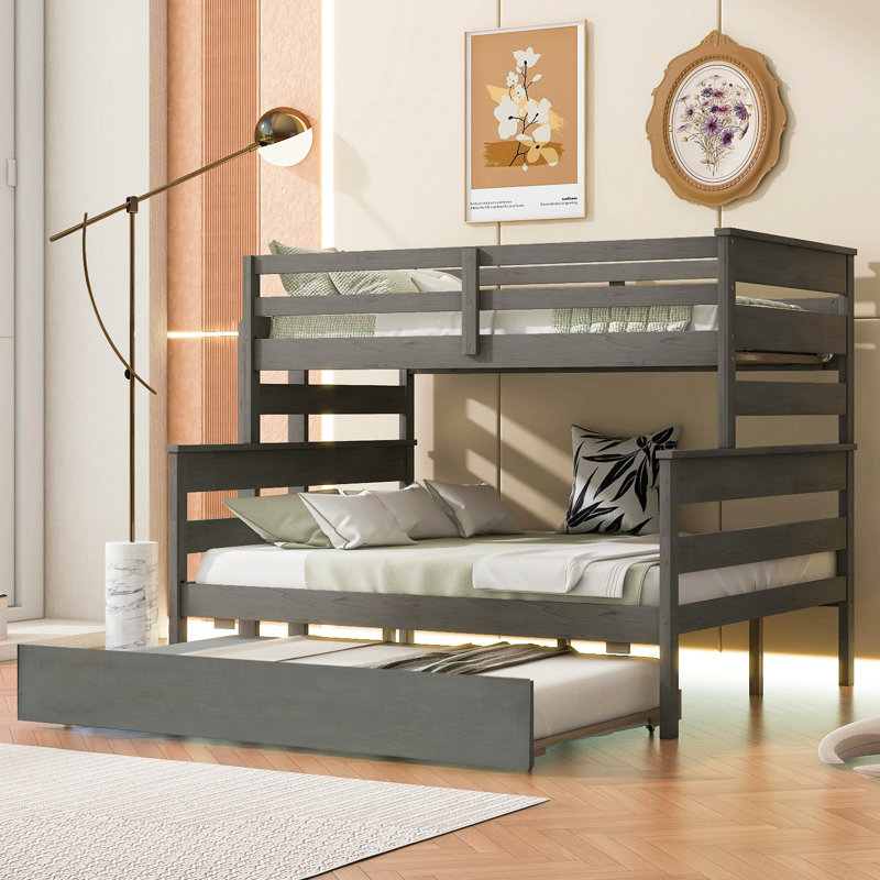 Lit superposé en bois avec lit gigogne simple, Gris