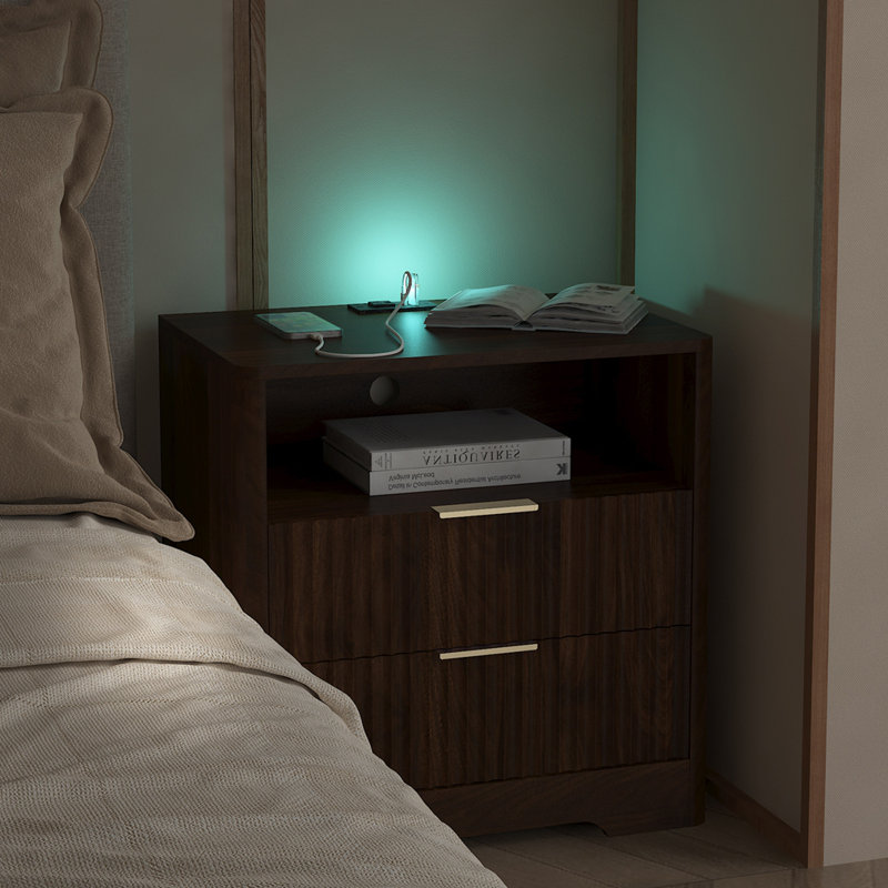 Table de chevet intelligente avec lumières DEL, bois