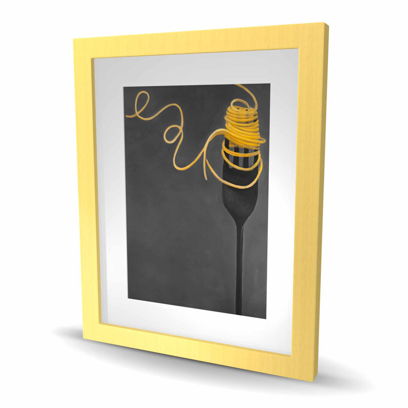Spaghetti Pasta Around a Fork - Gray Framed Matted Print