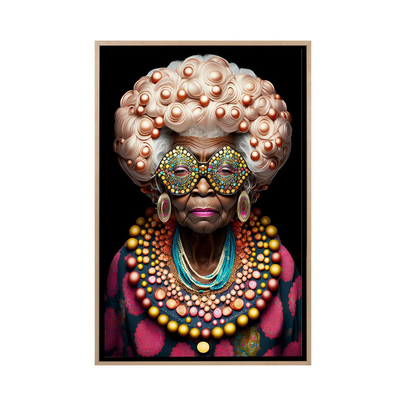 Afrofuturist Grandma I, Natural Wood Floater Framed Canvas, 60" H x 40" W x 1.5" D
