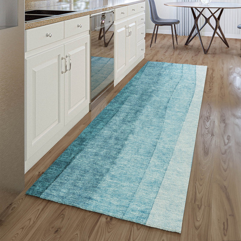 Premium Machine Washable Prisco Teal Rug, Runner 2'3" x 7'6"