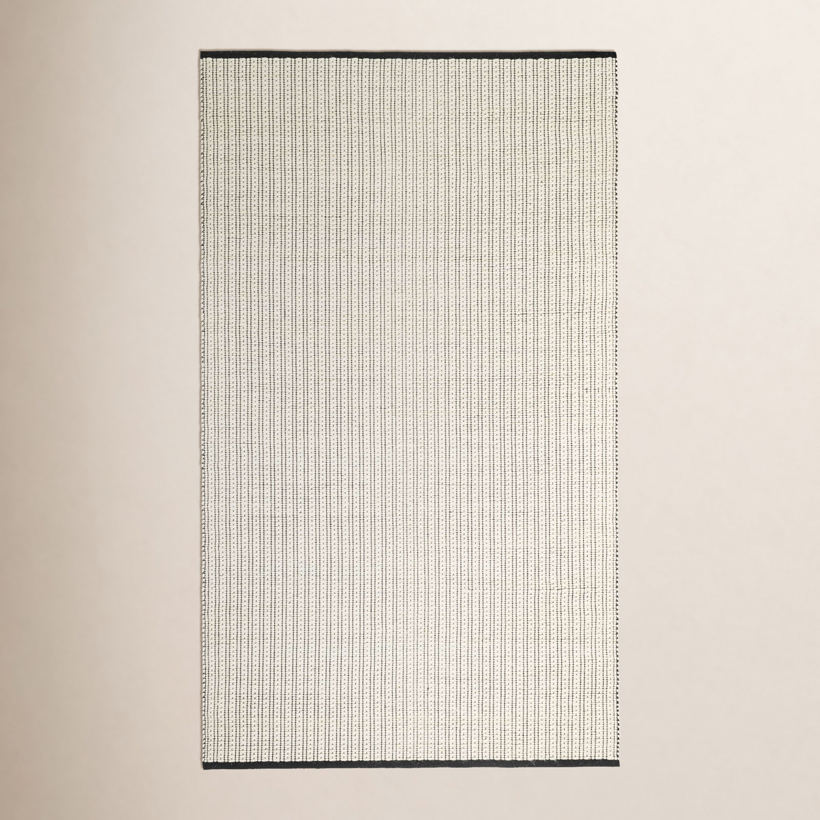 Ivory Black Hand-Woven Striped Wool Rug, Rectangle 4' x 6'