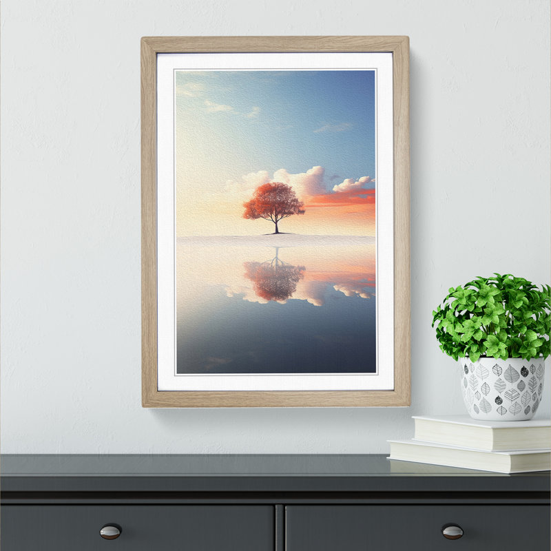 Landscape Minimalism - Single Picture Frame Print on Wood, Oak Framed, 34cm H x 25cm W