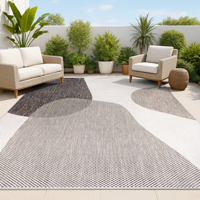 Daniel Modern Geometric Organic Shapes Cream/Black Indoor/Outdoor Rug