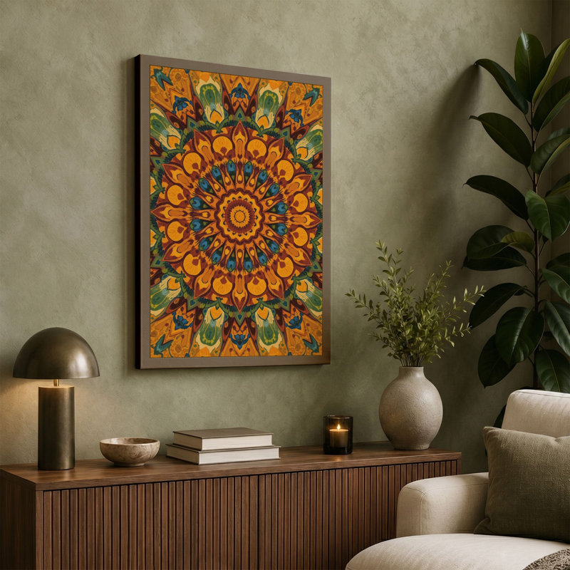 Golden Mandala Rising Botanical - Wrapped Canvas, 30x20 - 76.2 x 50.8 cm, Ochre Border