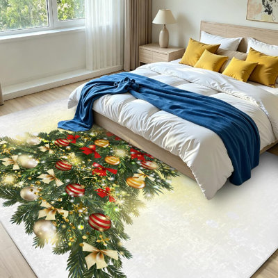 Tapis d'intérieur bleu lavable à la machine, motif sapin de Noël, étoiles et flocons de neige