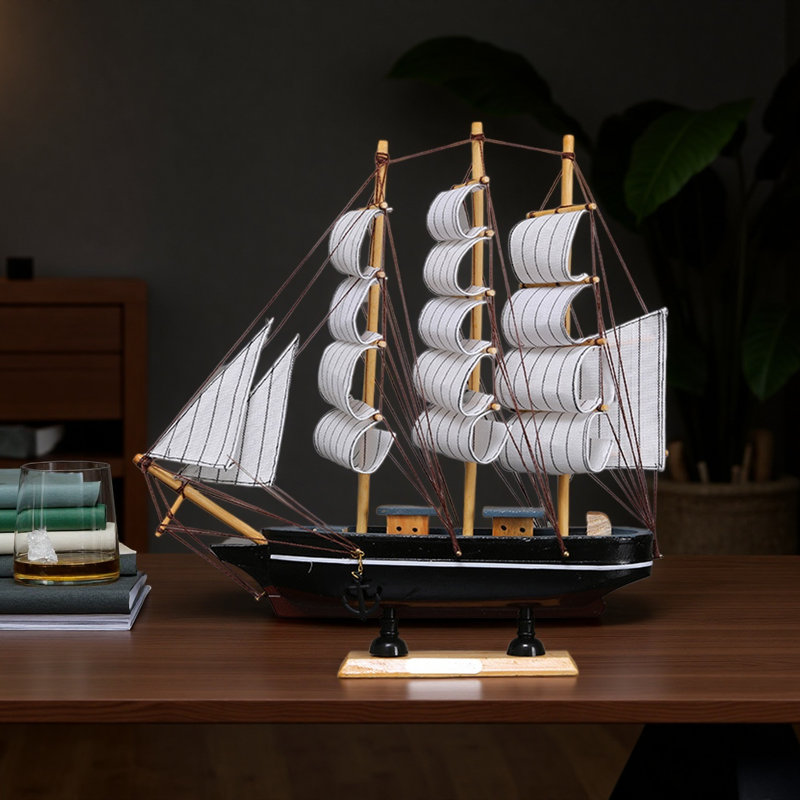 Maquette de bateau en bois, voilier et décor Mayflower, Noir