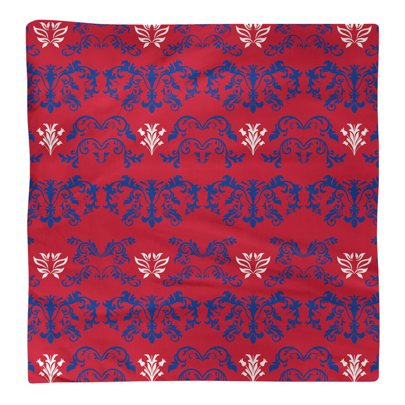 Damask Square Napkin, Blue/Red/White, Polyester, 10" W x 10" L