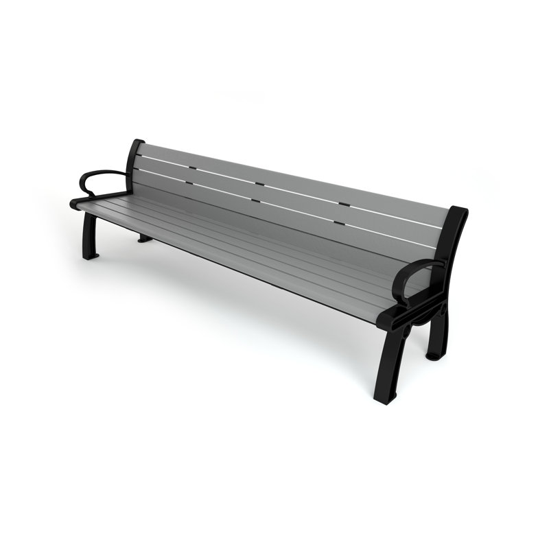 Banc de parc en plastique recyclé Heritage, 8 pi, Noir, Gris