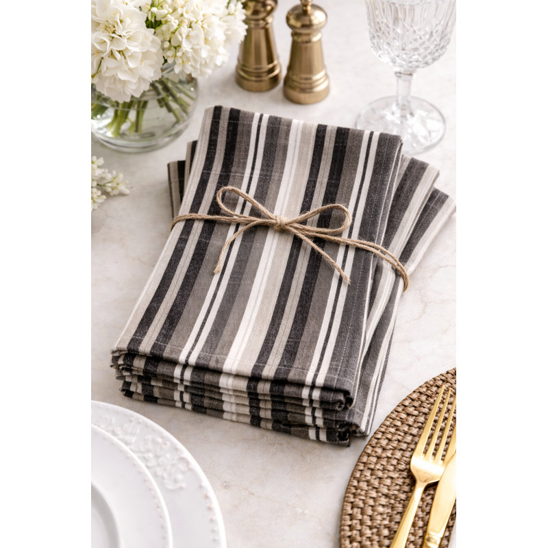 Ensemble de 4 serviettes de table en tissu brun à rayures neutres 20 po x 20 po
