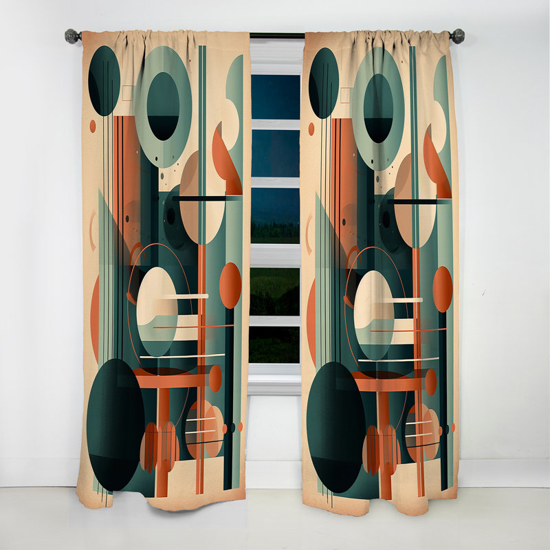 Rideau occultant orange et vert Mid Century Momentum IV - Mid-Century, L 52 po x L 95 po