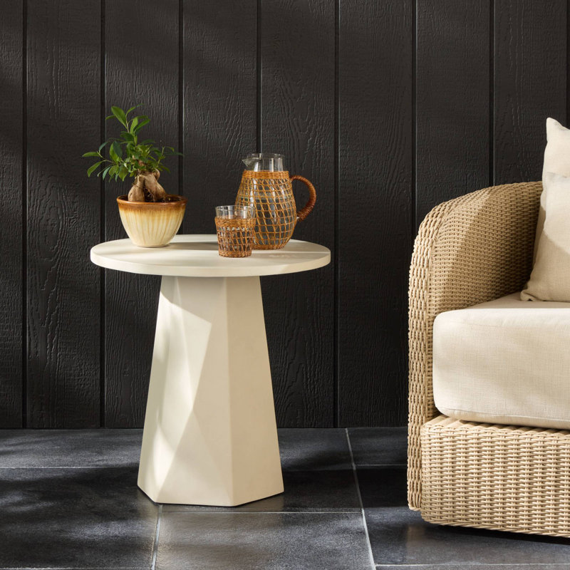 Bowman Outdoor Round Side Table, Gray Concrete