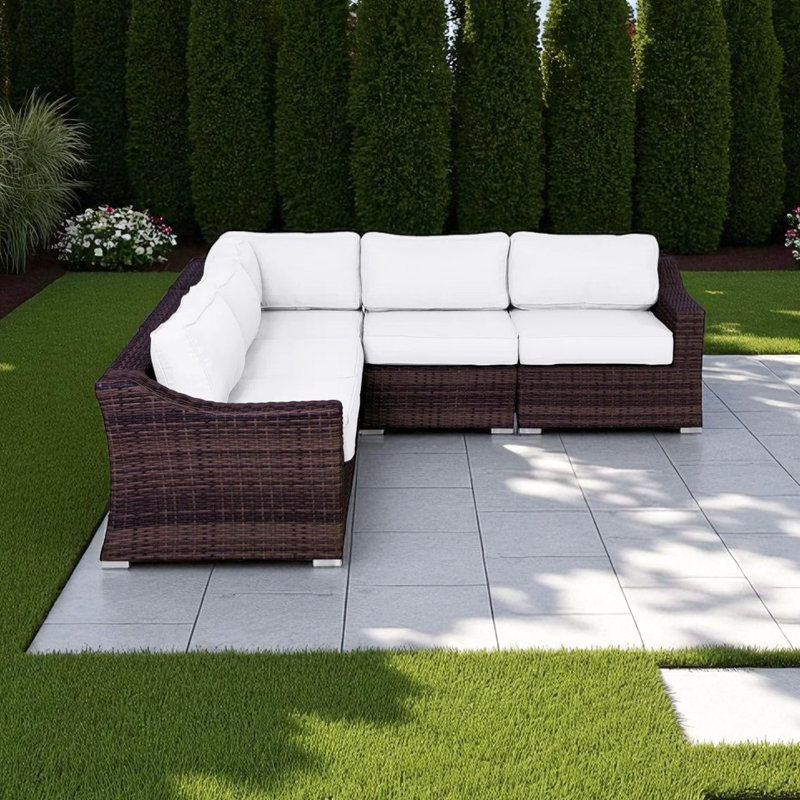 Sièges d'extérieur avec coussins crème, structure, matériau de coussin de décoloration, disposition modulaire pour un ensemble de patio confortable entièrement assemblé, toile de qualité commerciale ultra douce de qualité commerciale