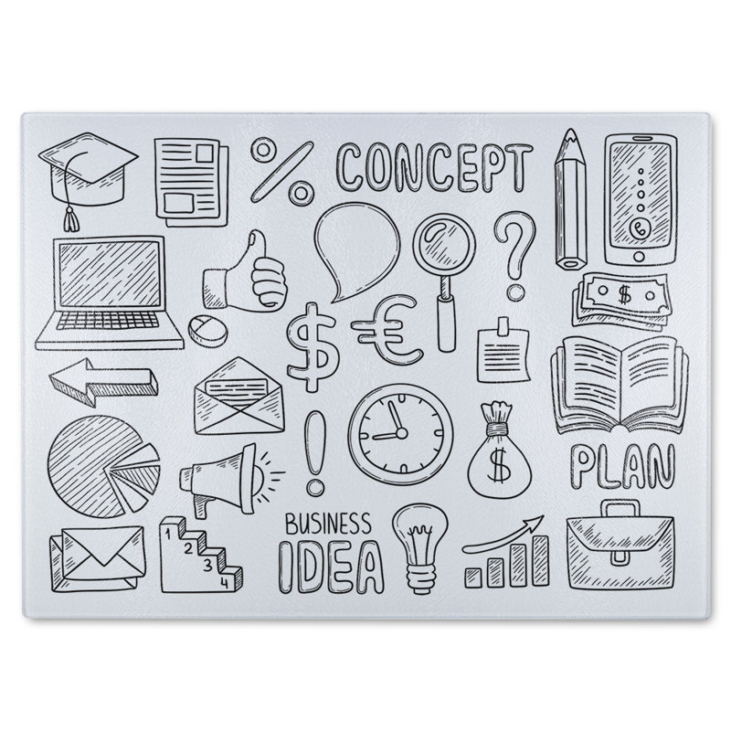 Business Doodles Glass Chopping Board