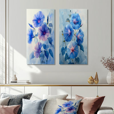 «Garden of Blue Morning Glory Bloom I - Morning Glory», ensemble d'art mural 2 pièces