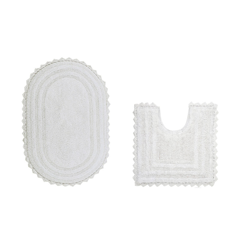 Tapis de salle de bain Janek, Blanc, 2 pièces (ovale 20 po x 20 po | 20 po x 32 po)