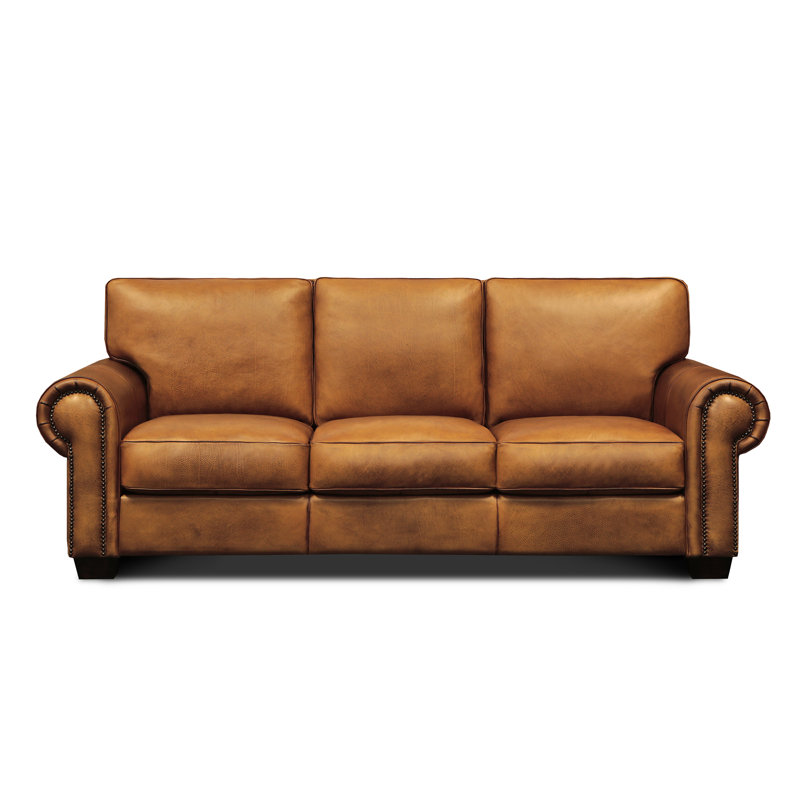 Valencia 92'' Brown Leather Sofa with Nailhead Trim