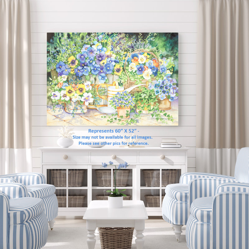 Jonquilles, paniers, fleurs, aquarelle, bleu, vert, jaune, H 16 po x l 24 po x P 1,5 po