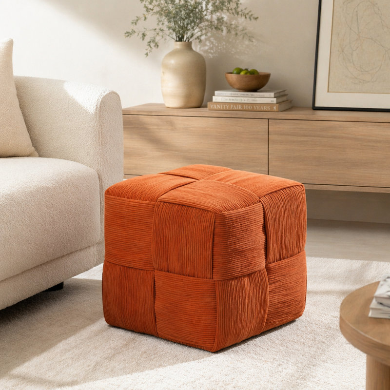 Ottoman Foot Rest Soft And Comfortable Ottoman Square Corduroy Woven Design Sofa Stool (Brown), Brown