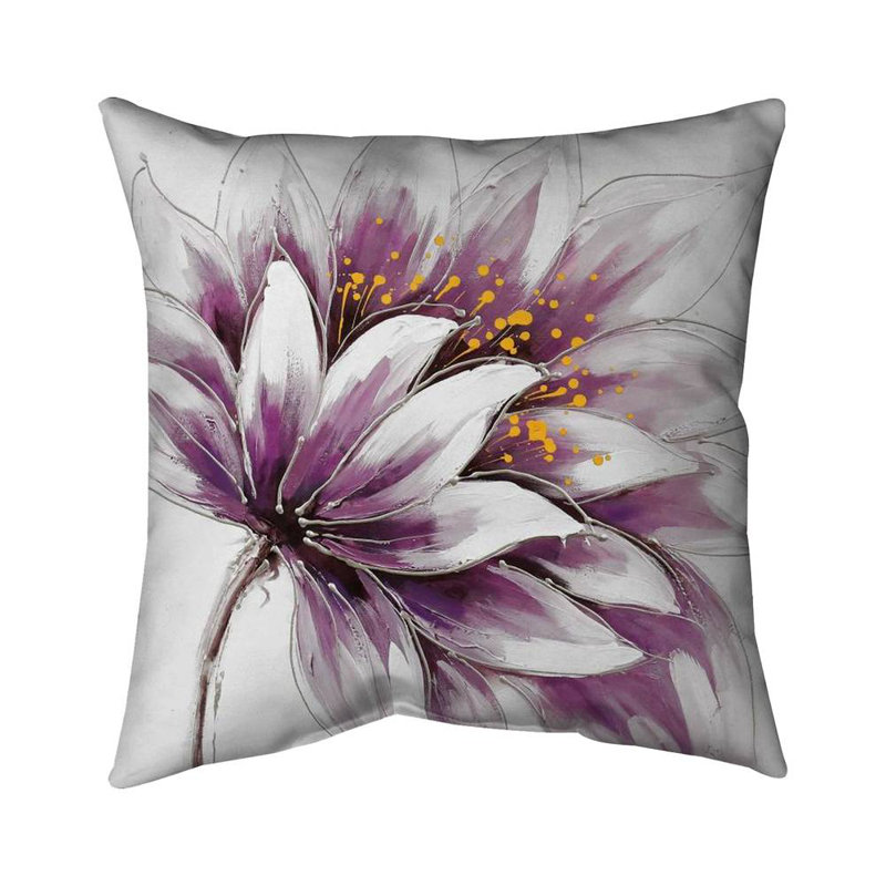Purple Flower Square Throw Pillow, Pink, Polyester, 16"H x 16"W