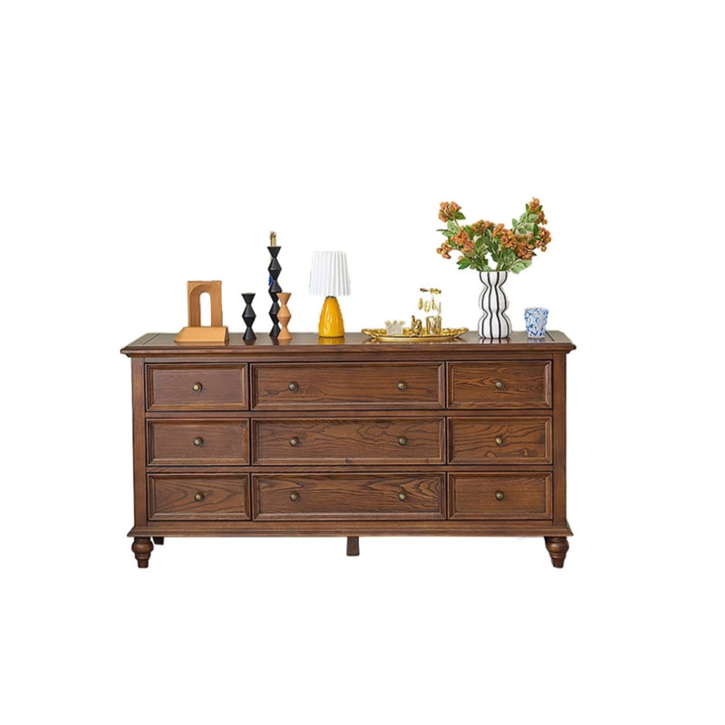 Vintage Living Room Accent Cabinet Solid Wood 9 -Drawer Accent Chest