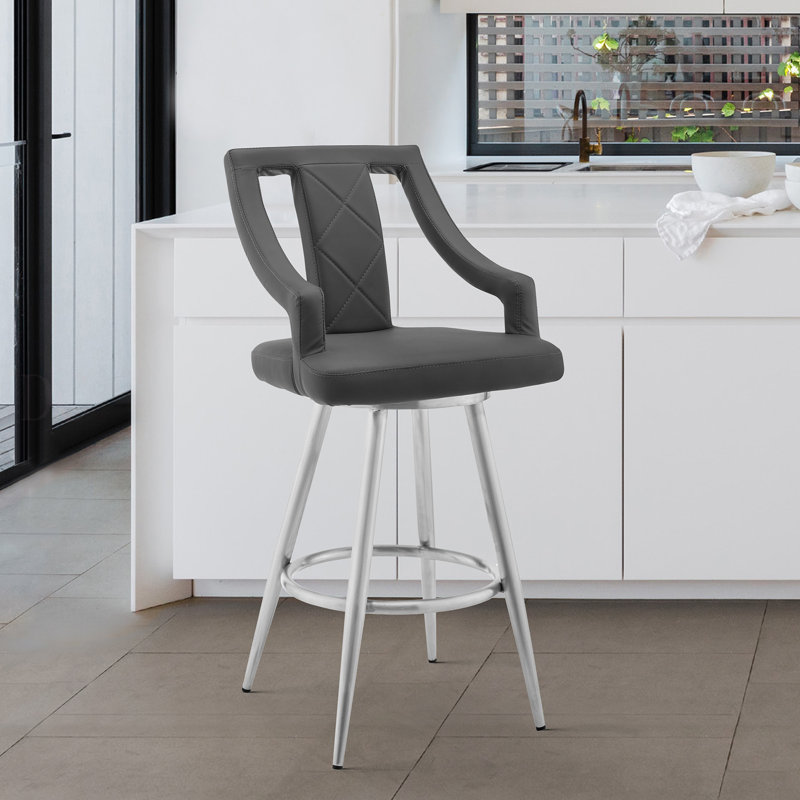 Tabouret de bar pivotant en similicuir et acier inoxydable brossé 30 po Norcia