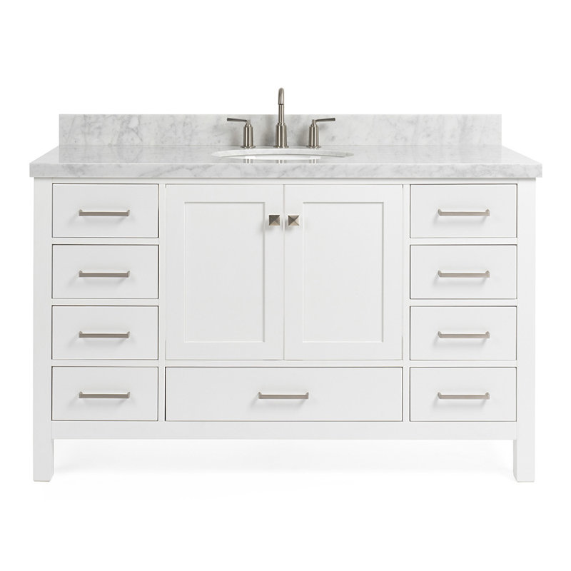 Ensemble de meuble-lavabo simple 55 po Cambridge, Blanc / nickel brossé