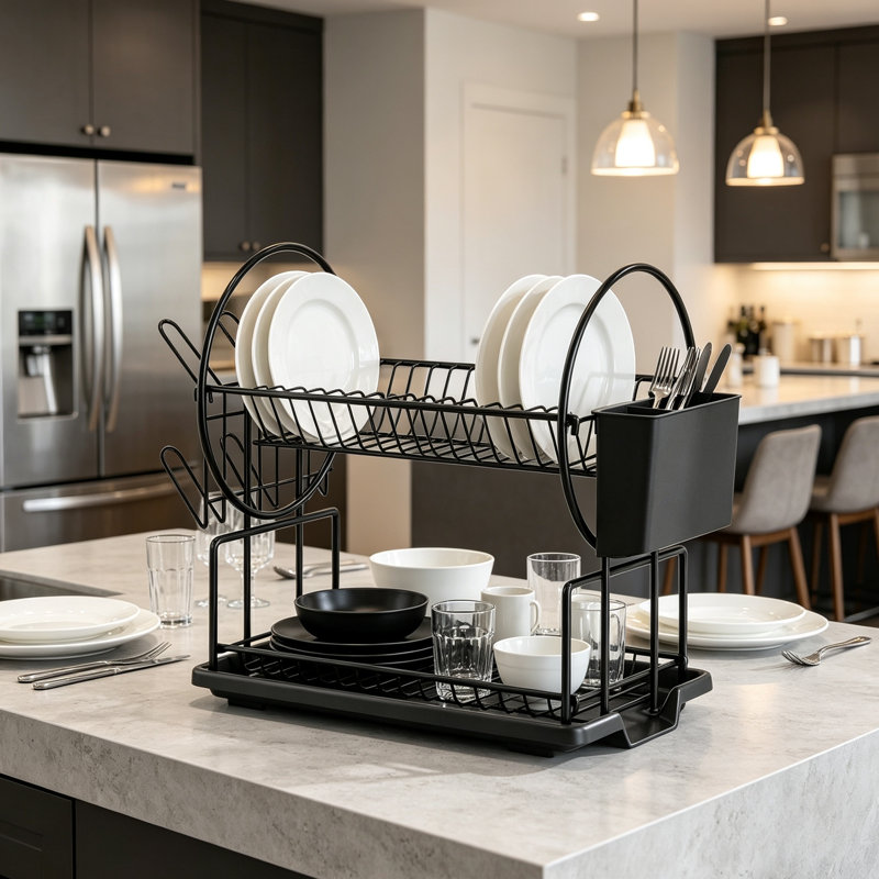 Space-Saving 2-Tier Stainless Steel Dish Drying Rack