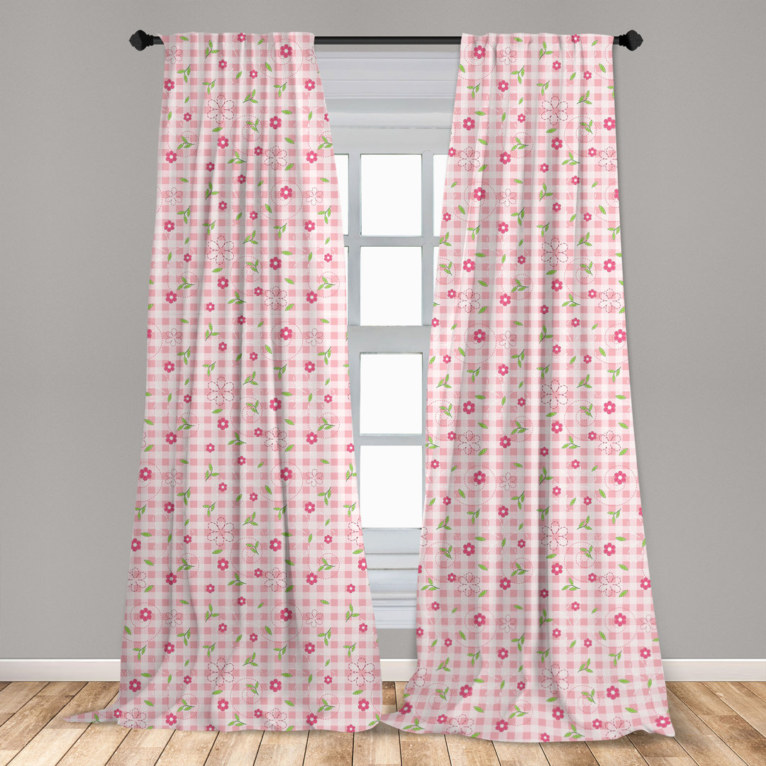 Fenstervorhänge, Leichtes Dekor, Blumen und Streifen, rosa-Grün, Pale Pink Weiß