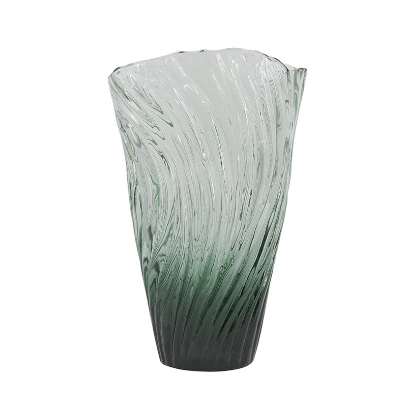 6.5x3.5x10"H Organic Ribbed Glass Vase, 9.8" H x 6.3" W x 3.5" D