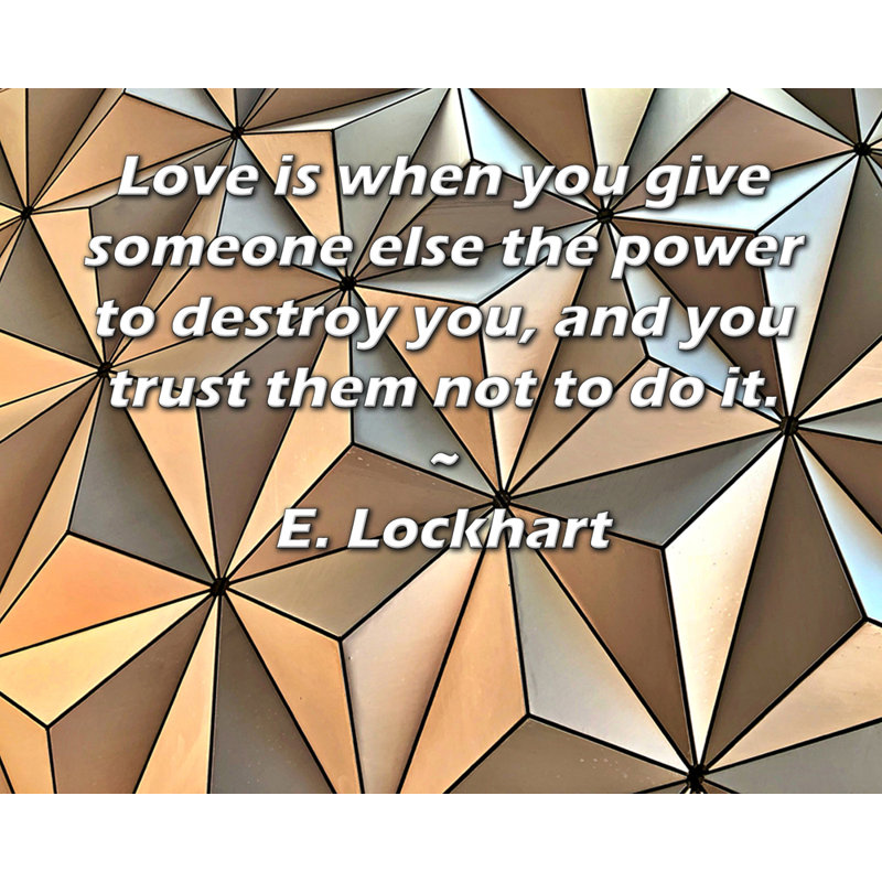 Toile tendue d'ArtsyQuotes par E. Lockhart: «L'amour, c'est quand vous donnez à quelqu'un d'autre le pouvoir de vous anéantir, et vous lui faites confiance de ne pas le faire.