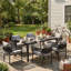 Ensemble de salle à manger 7 pièces pour patio avec table de salle à manger rectangulaire en faux bois de 63 po et 6 chaises en rotin PE rembourrées pour la cour, le jardin et la piscine-1312699476-1312699477