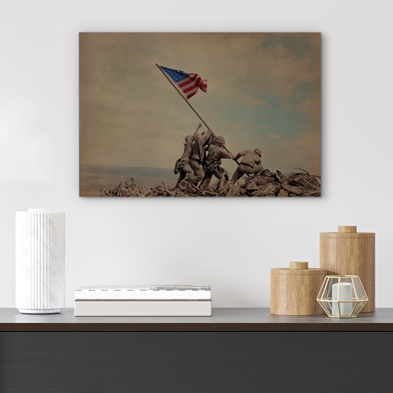«Iwo Jima», drapeau rétro, scène historique, reproduction d'art sur toile, impression sur toile, H 16 po x l 24 po