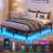 Bed Frame With USB Charging Station, Full Bed Frame With LED Lights, Platform Bed Frame With Heavy Duty Steel Slats, 14" Storage Space Beneath Bed