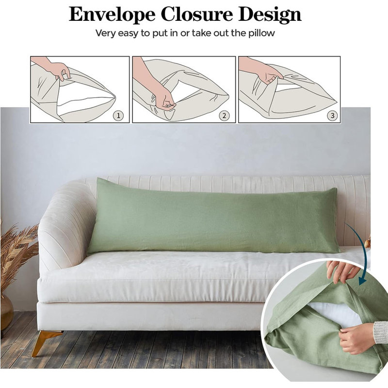 Body Pillow Cover 20" X 54",100% Pure Linen, Sage Green